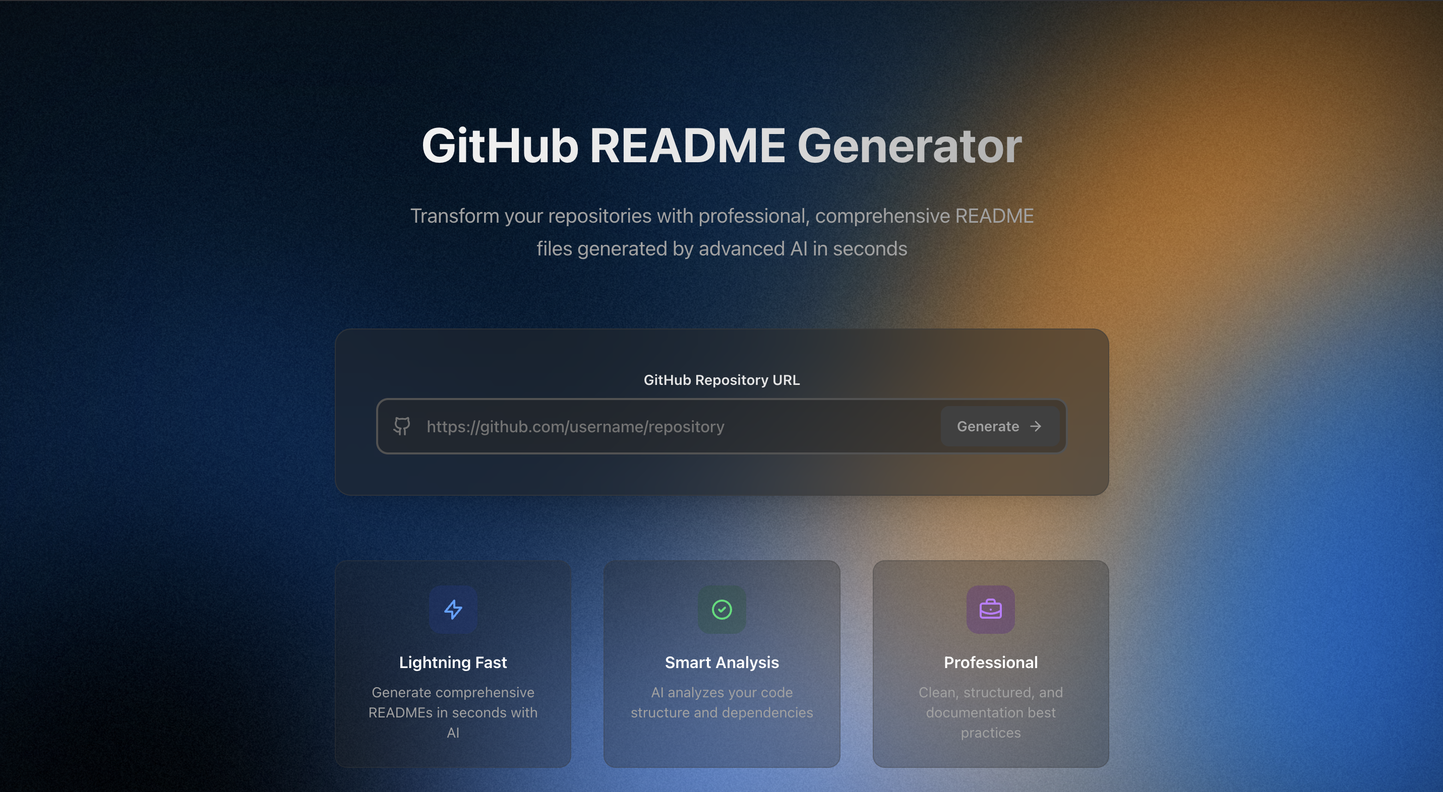 ReadmeX AI-powered README generator with live preview and customization options